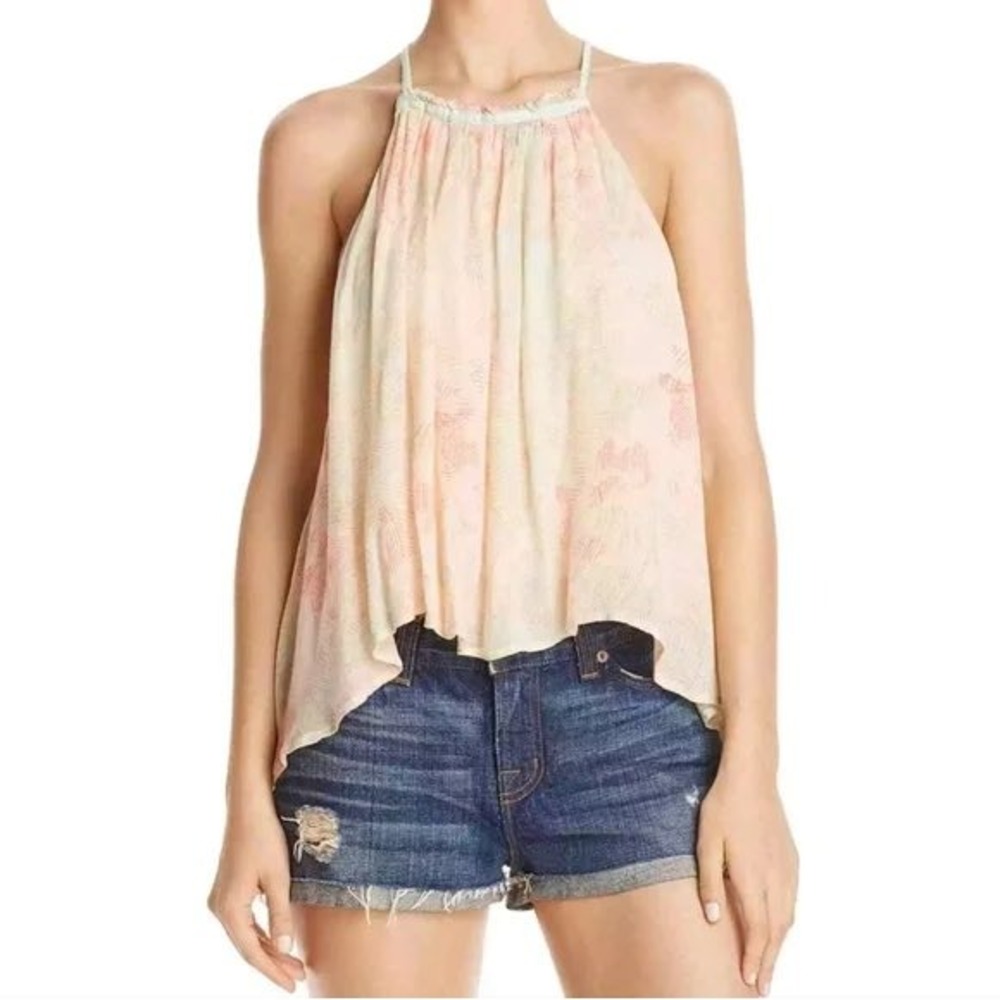 Free‎ People Peach Mint Green Abstract Lace Up Side Halter Tank Top Small - Picture 9 of 9